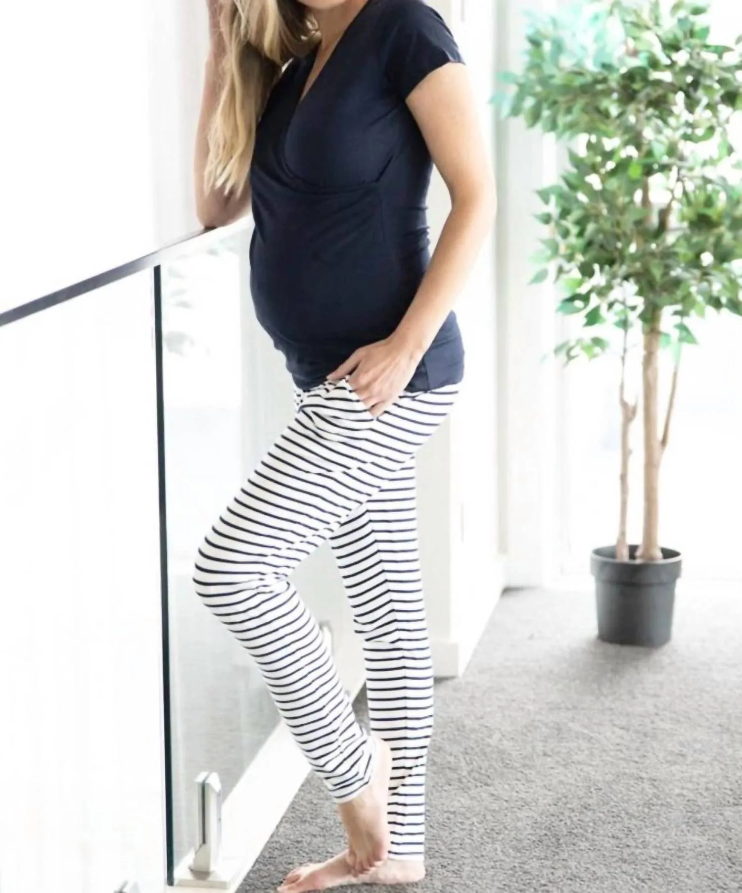 Angel Maternity - Nursing Top   Striped Pants Set