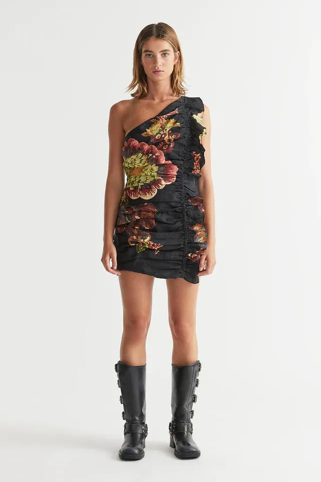Antipodean Clementine One Shoulder Mini Dress - Onyx