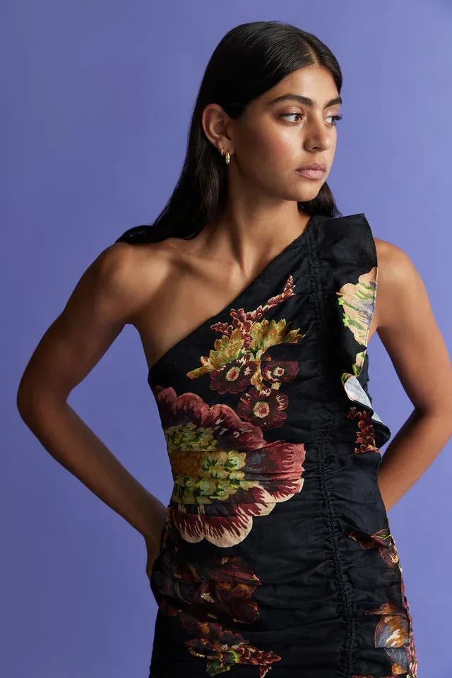 Antipodean Clementine One Shoulder Mini Dress - Onyx
