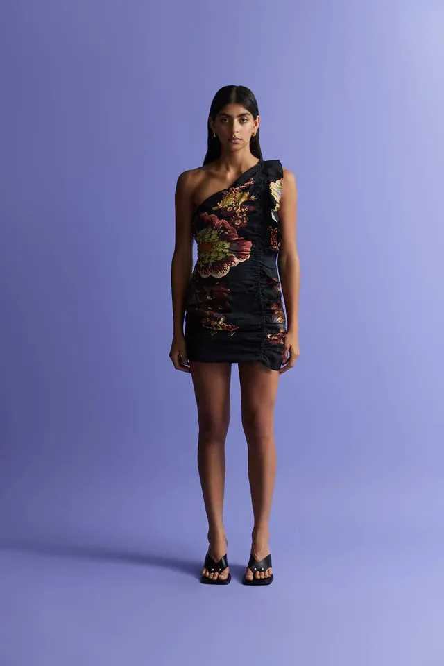 Antipodean Clementine One Shoulder Mini Dress - Onyx