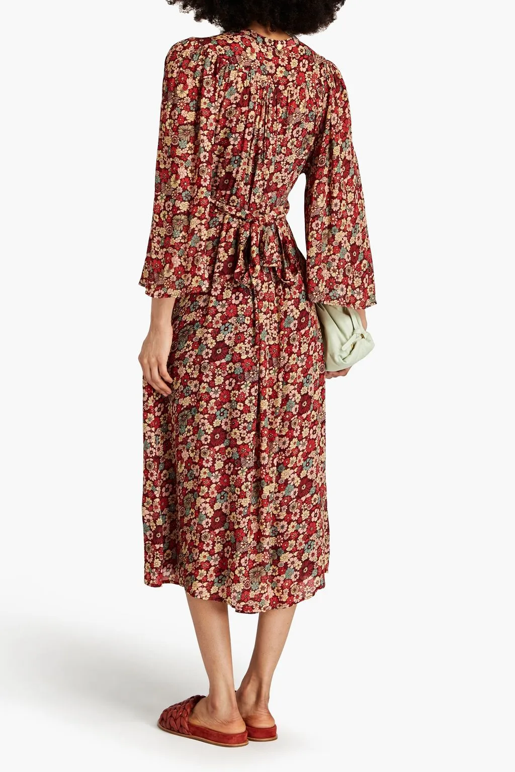 Colline crepe de Chine midi dress with floral print ANTIK BATIK, burgundy
