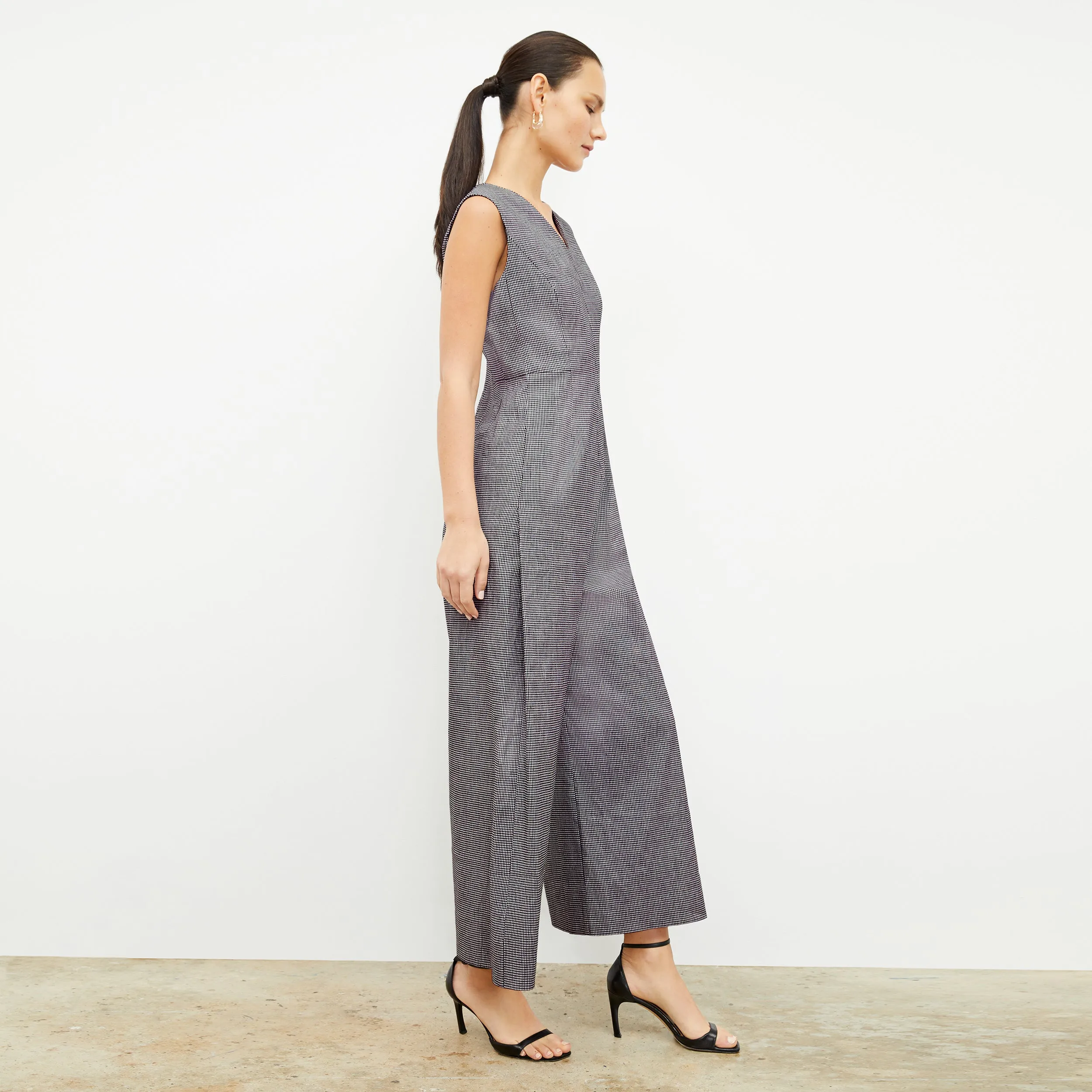 Demi Jumpsuit - Gingham Linen :: Black/White
