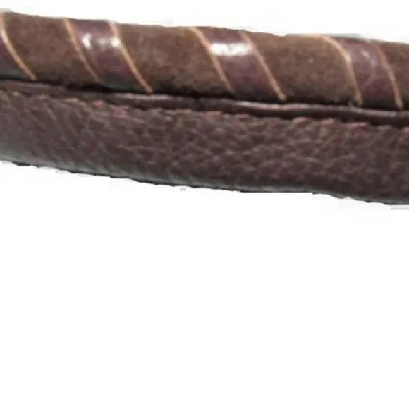 Early, vintage, Gucci, brown whip-stitched, leather belt with a round, gold & enamel buckle