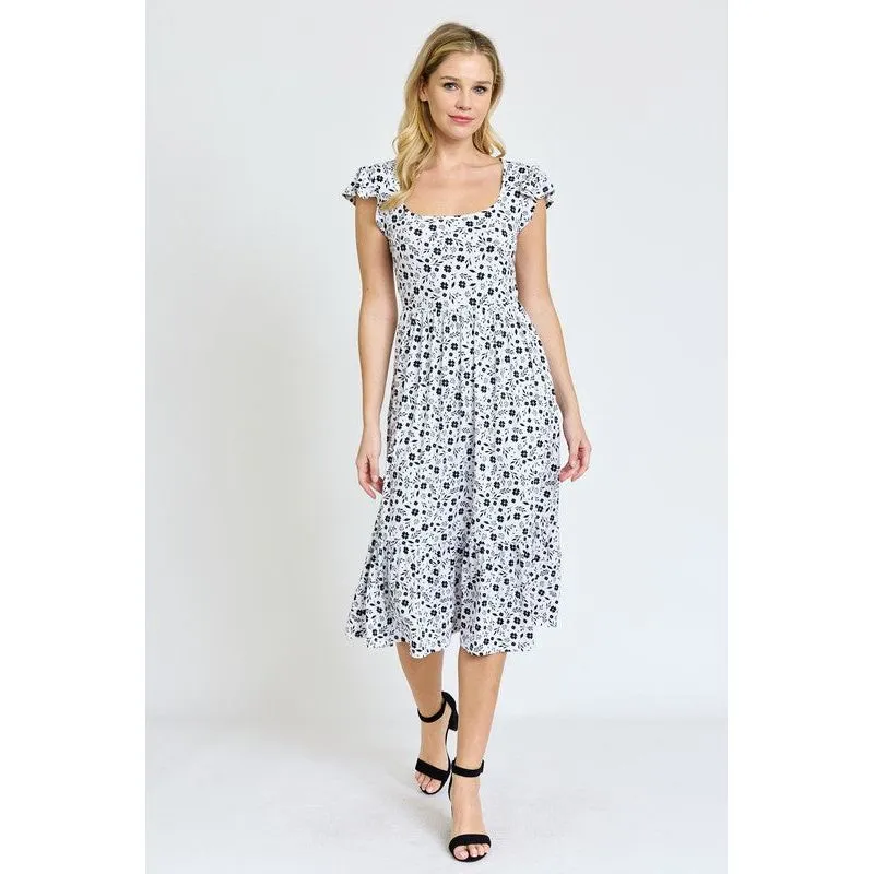 EG FASHION Flutter Sleeve Ditsy Floral Chevron Sundress