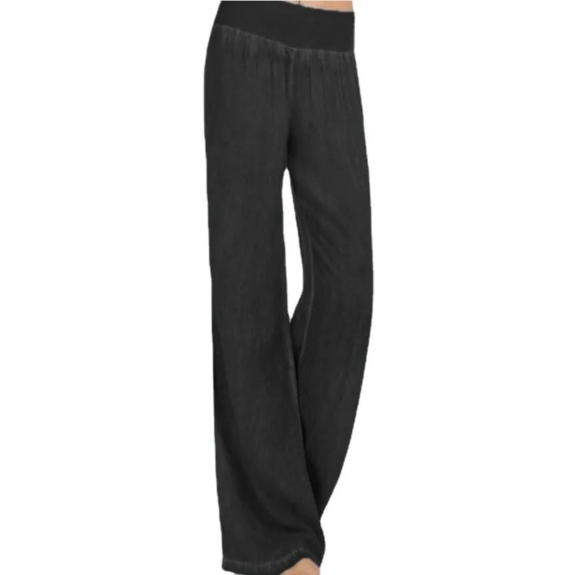 Europe Plus Size Women Casual Pants Thin Denim Pants Wide Leg Long Pants