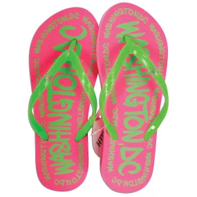 FFDC8P Robin Ruth Flip Flops - Washington DC Word NEON PINK