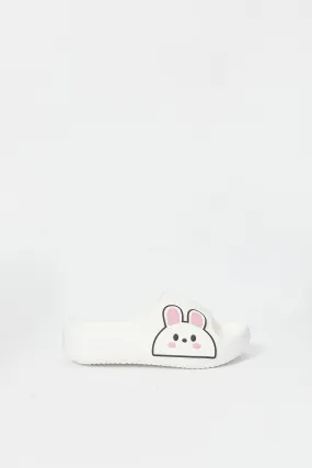 Girls White Bunny Trim Slide