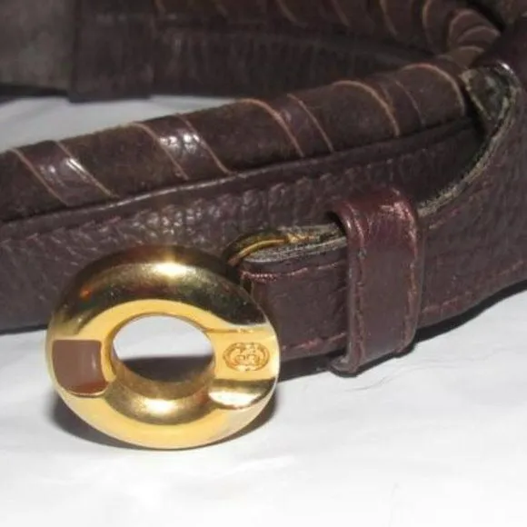 Gucci Brown Whip-stitched Leather Gold Tone