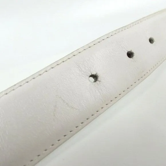GUCCI White Leather Belt w Chrome Square G Buckle