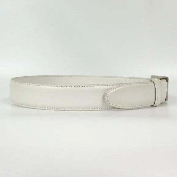 GUCCI White Leather Belt w Chrome Square G Buckle