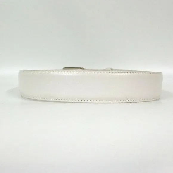 GUCCI White Leather Belt w Chrome Square G Buckle