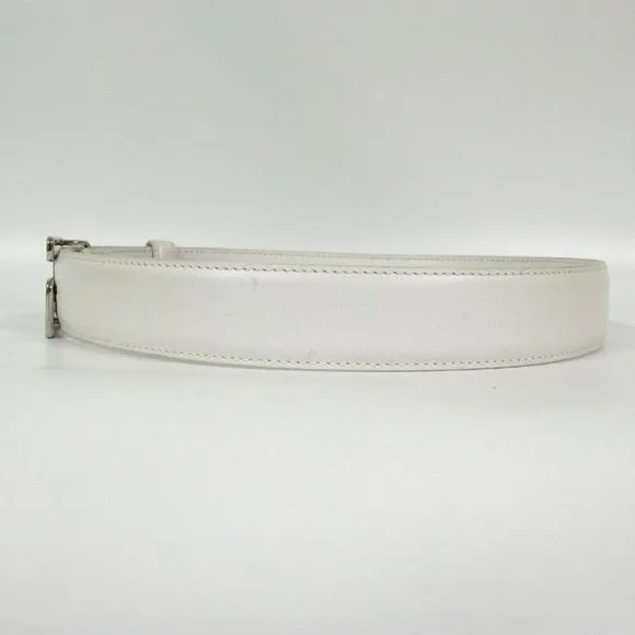 GUCCI White Leather Belt w Chrome Square G Buckle