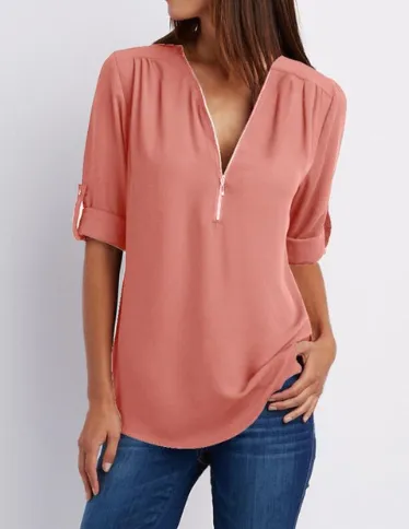 Half Sleeve V-Neck Blouse