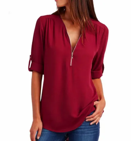 Half Sleeve V-Neck Blouse