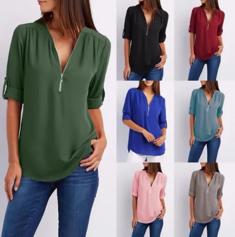 Half Sleeve V-Neck Blouse