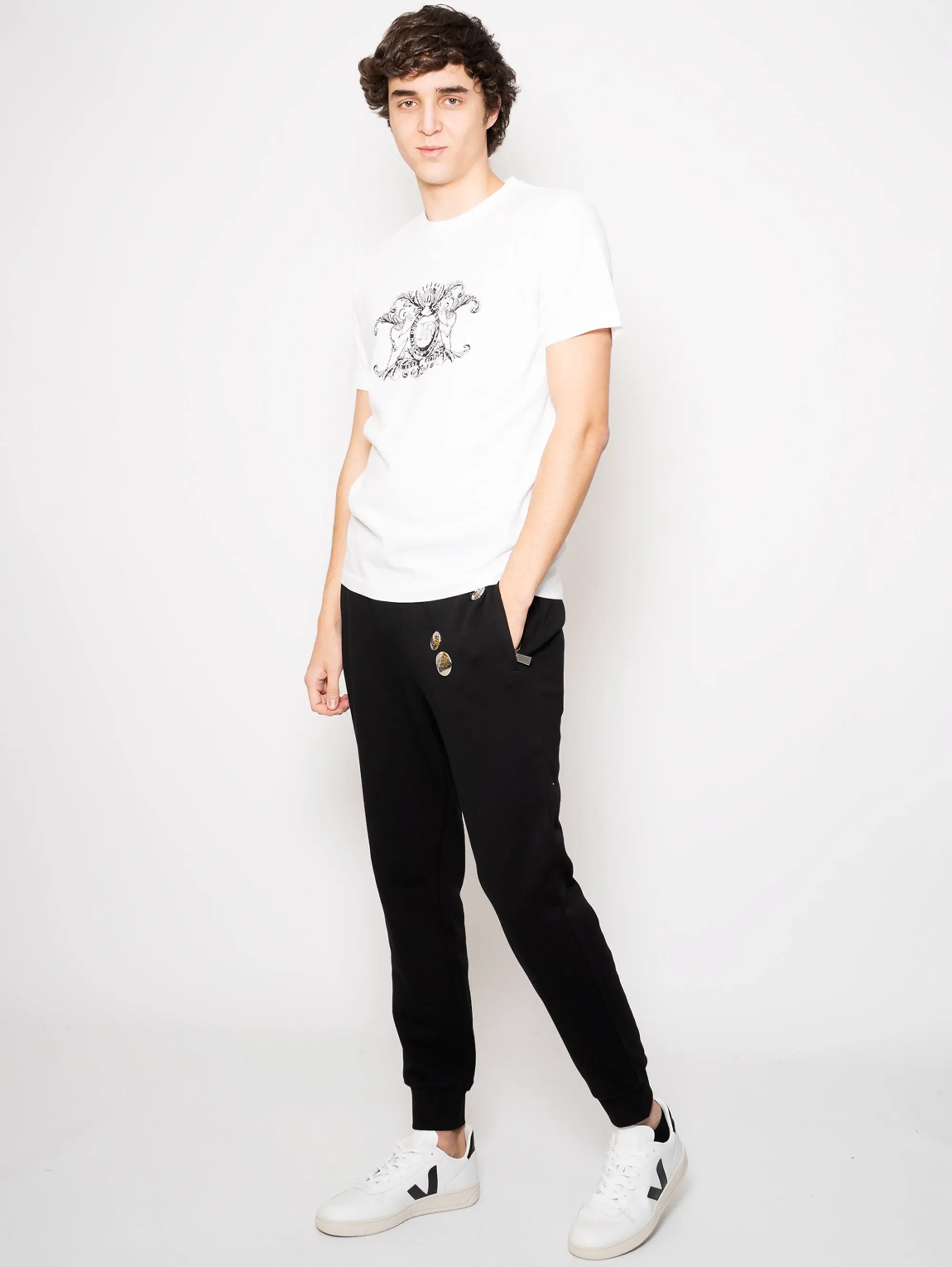 Pantaloni Jogger con Bottoni Applicati Nero