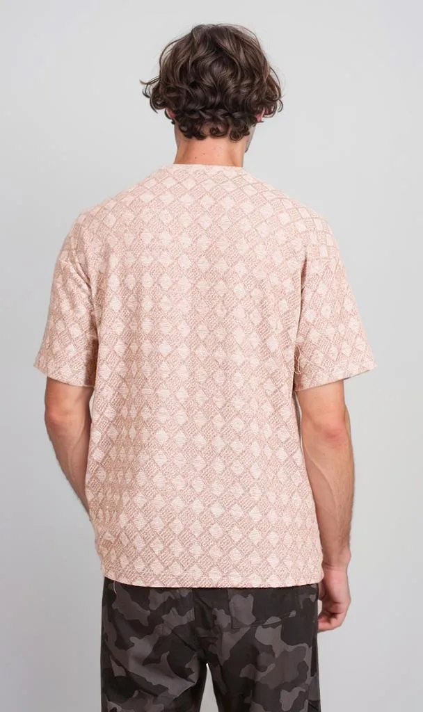 R206739 - Jacquard Patterned Oversized T-Shirt - Beige