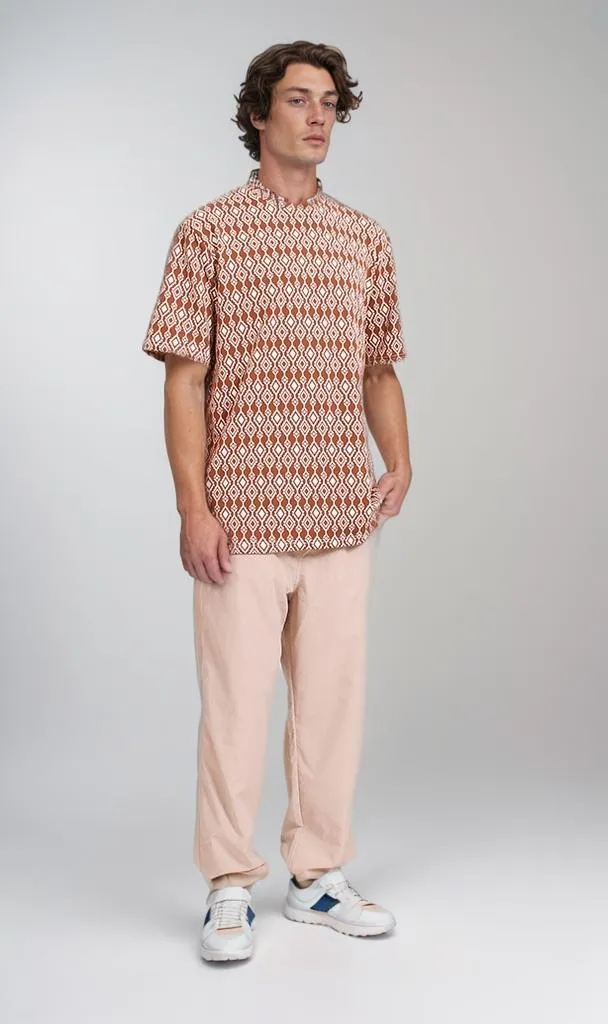R208460 - Patterned Oversized T-Shirt - Brown & White