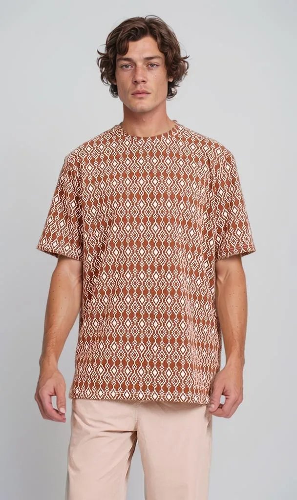 R208460 - Patterned Oversized T-Shirt - Brown & White