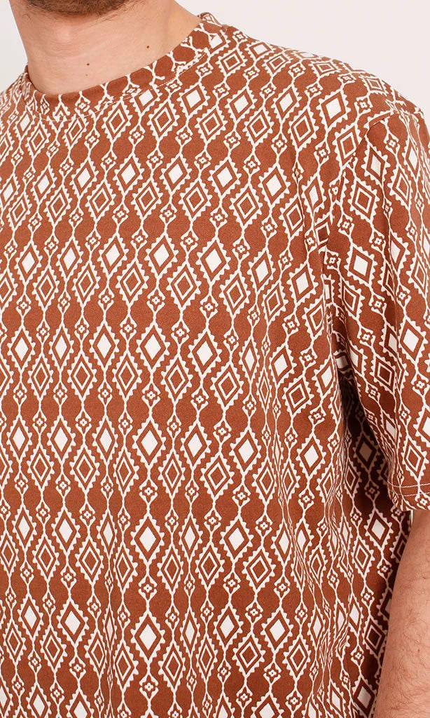 R208460 - Patterned Oversized T-Shirt - Brown & White
