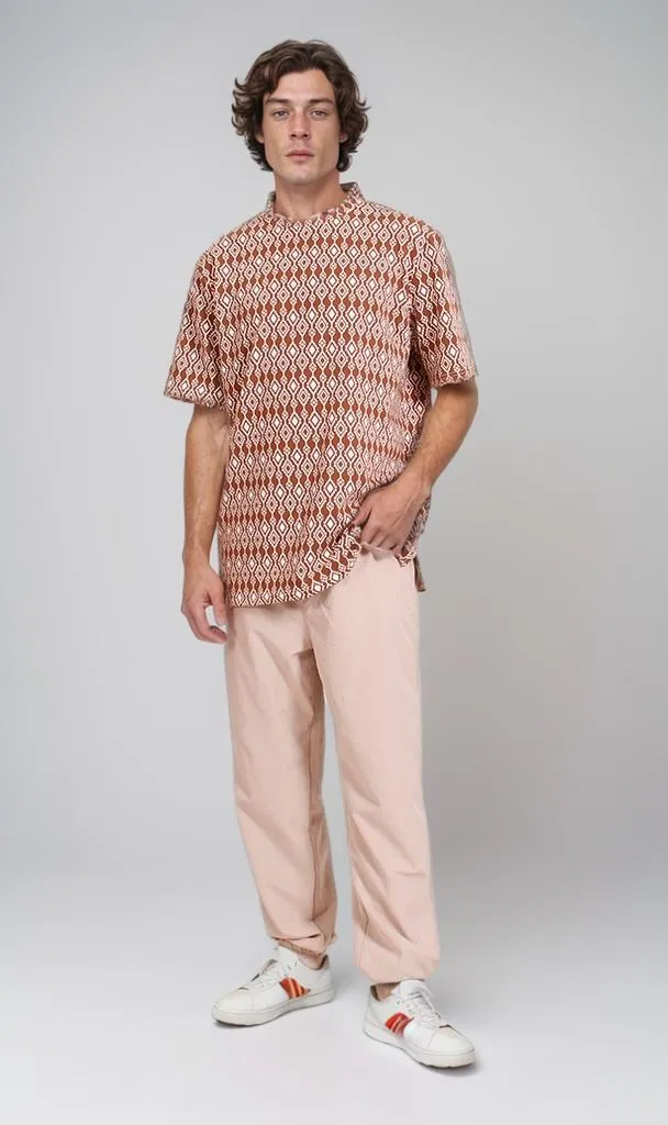 R208460 - Patterned Oversized T-Shirt - Brown & White