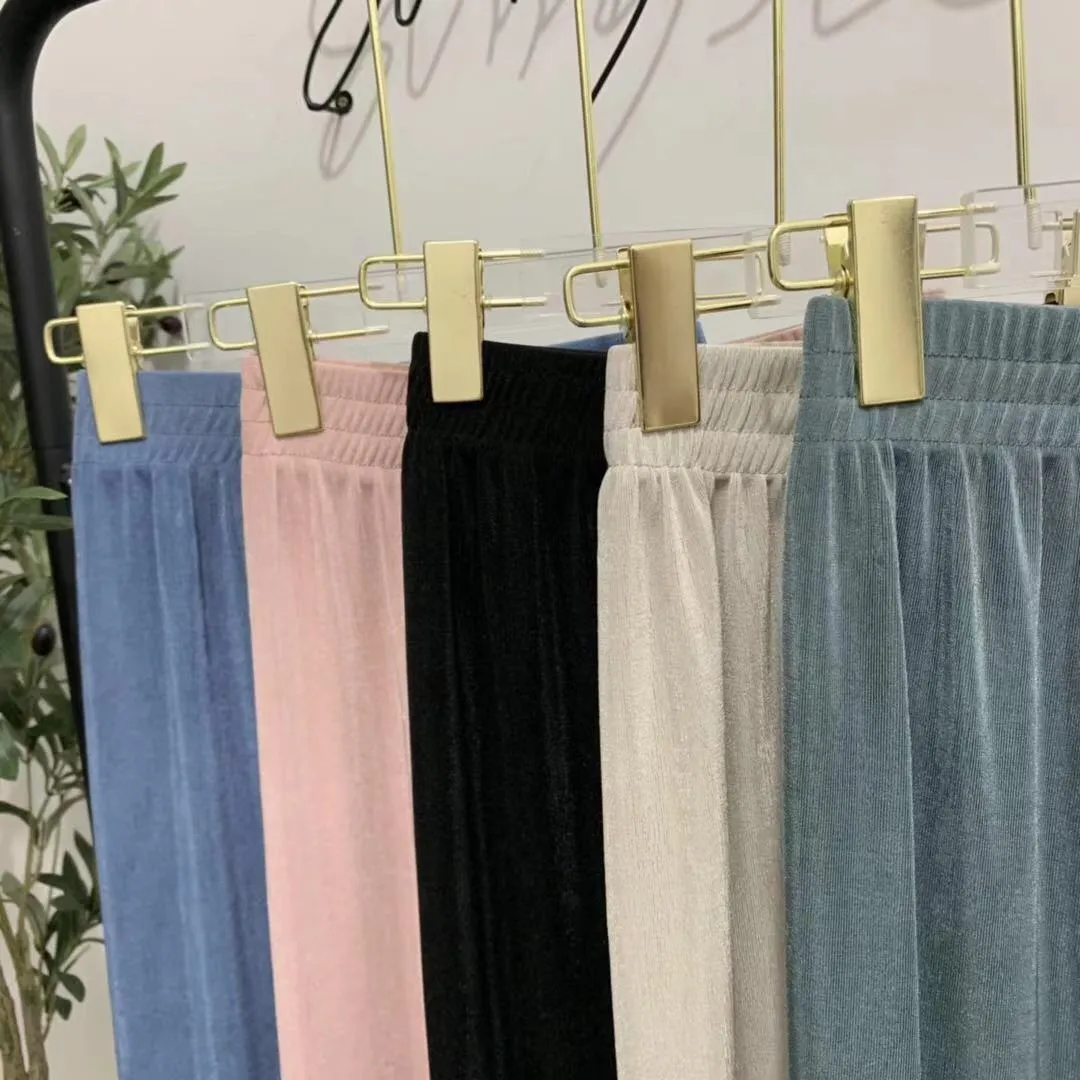 Silk Women Korean Floor Length Slim-Look Loose Drape High Waist Casual Wide Leg Pants