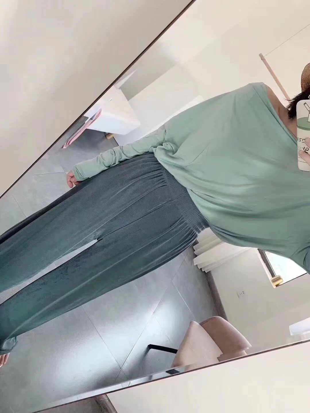 Silk Women Korean Floor Length Slim-Look Loose Drape High Waist Casual Wide Leg Pants