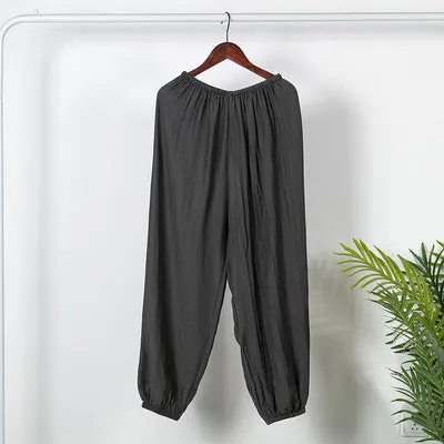 Summer Ice Silk High Waist Slim-Look Ankle-Length Casual Women All-Matching Drape Loose Lantern Cool Wide Leg Pants