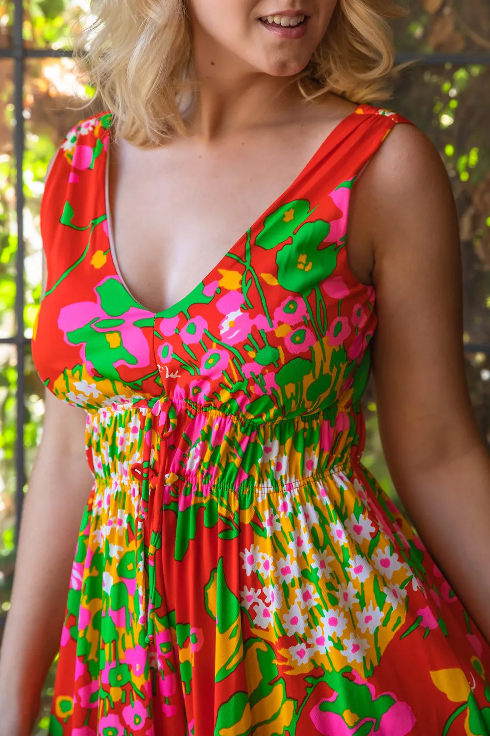 Vintage 1970s Bright Floral Palazzo Leg Jumpsuit - MD/LG