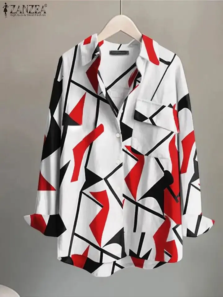 ZANZEA Women Long Sleeve Tops Tees  Spring Summer Printed Shirts Casual Loose Chemise Oversized Office Lady Blusa Femininas S4340836