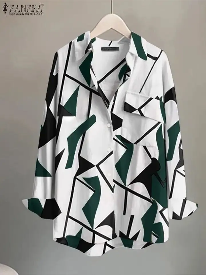 ZANZEA Women Long Sleeve Tops Tees  Spring Summer Printed Shirts Casual Loose Chemise Oversized Office Lady Blusa Femininas S4340836