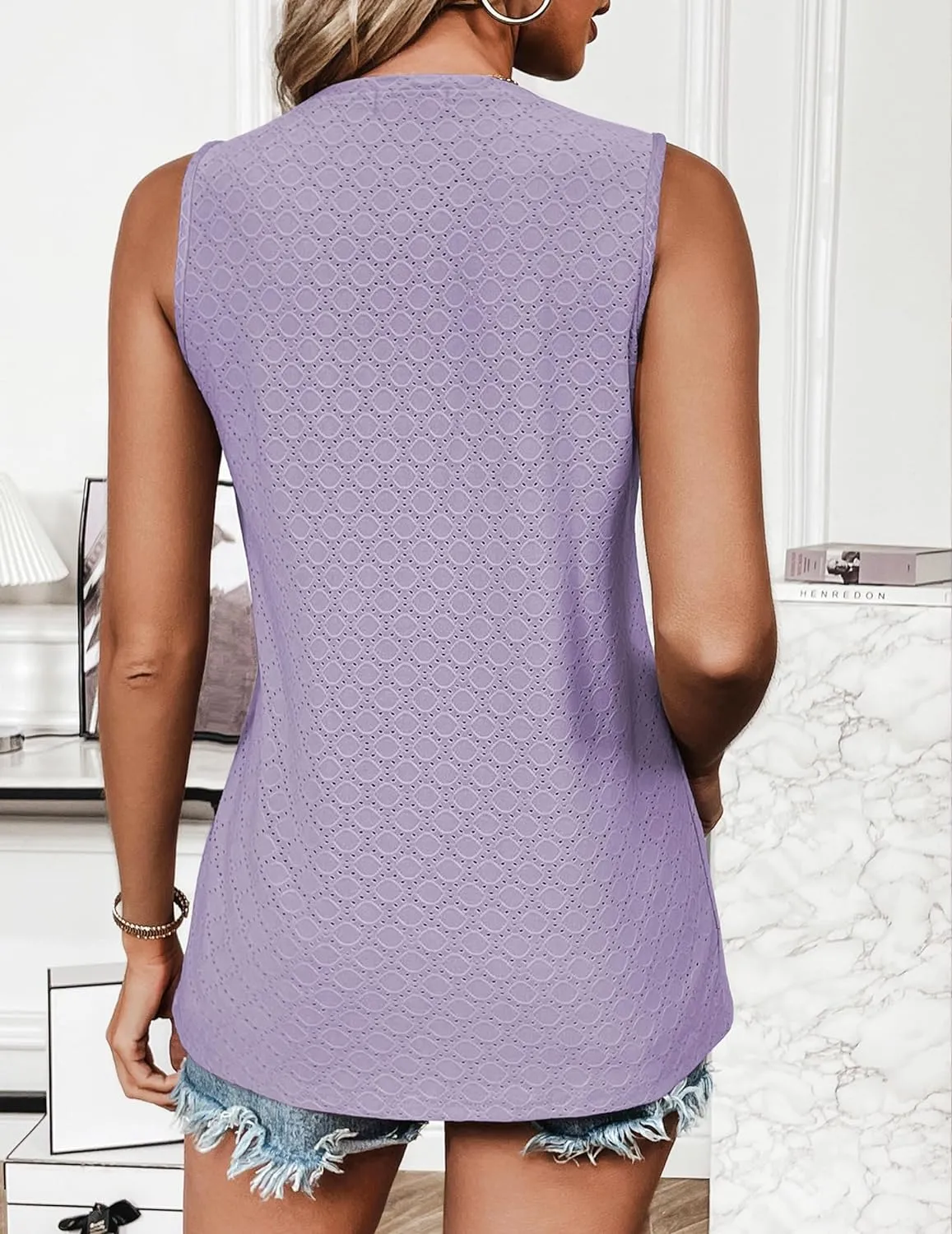 Zeagoo Sleeveless Eyelet Shirts High Neck Top