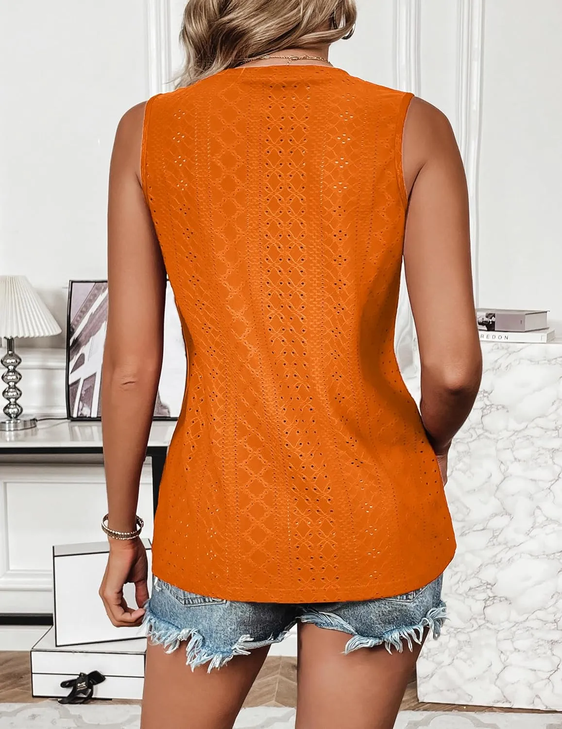 Zeagoo Sleeveless Eyelet Shirts High Neck Top